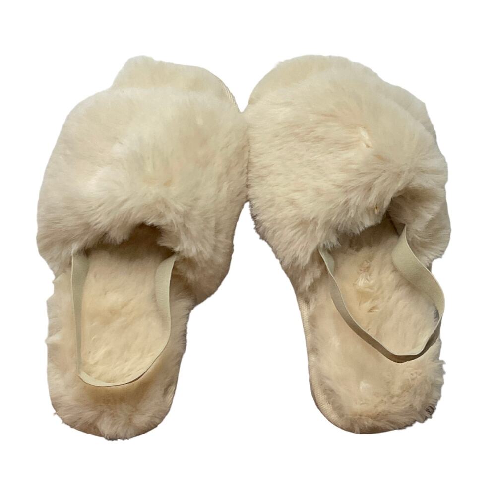 INC Girl's Fuzzy Comfy Slippers With Heel Strap Beige Size XL (4-5)